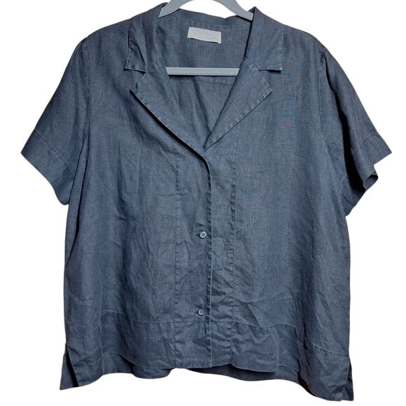 Everlane The notch shirt 100% linen black button down boxy fit blouse size 12/L - Picture 6 of 7
